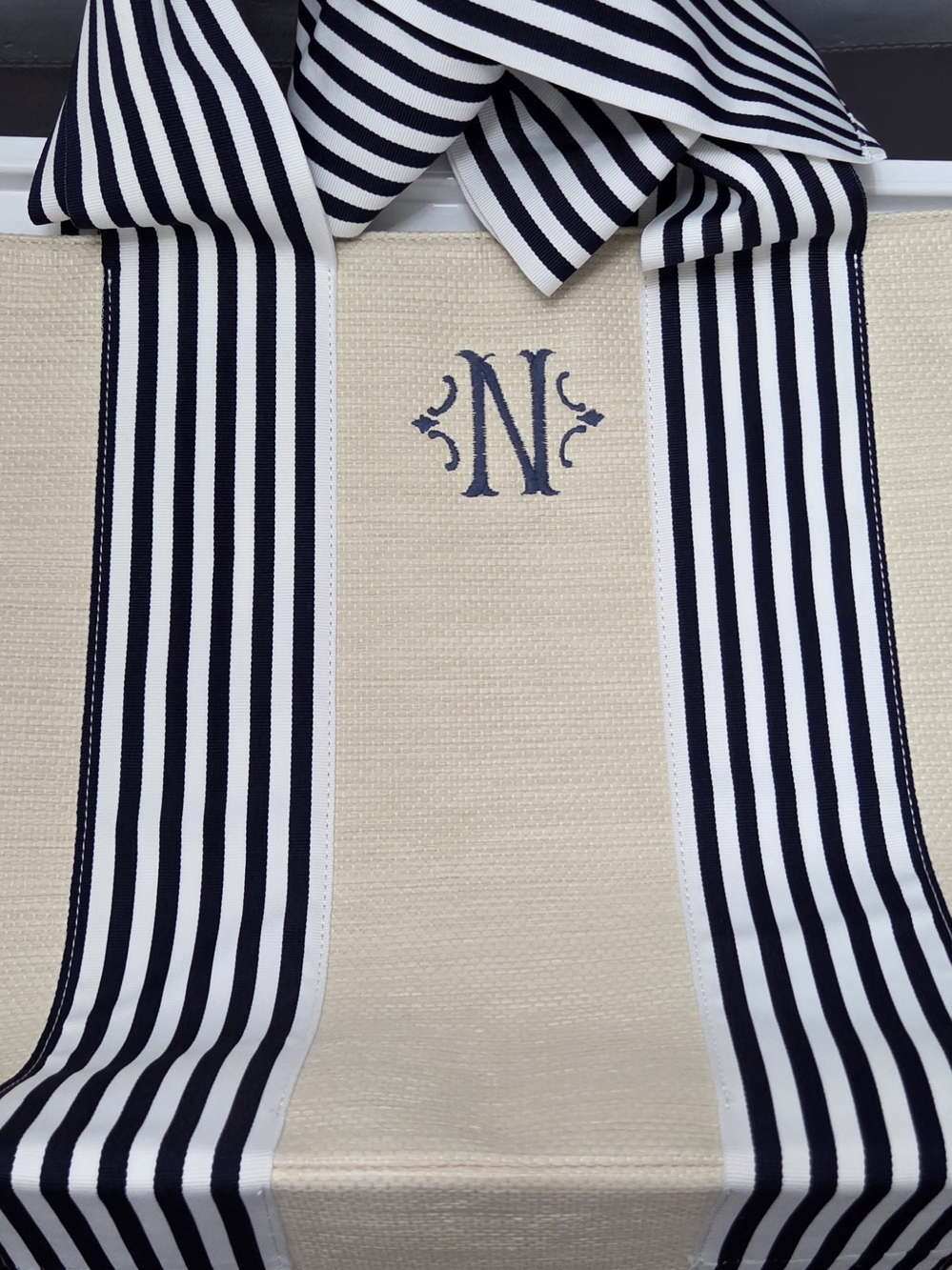 Mark & Graham Large Bow Tote with Navy Striped Snap Bow